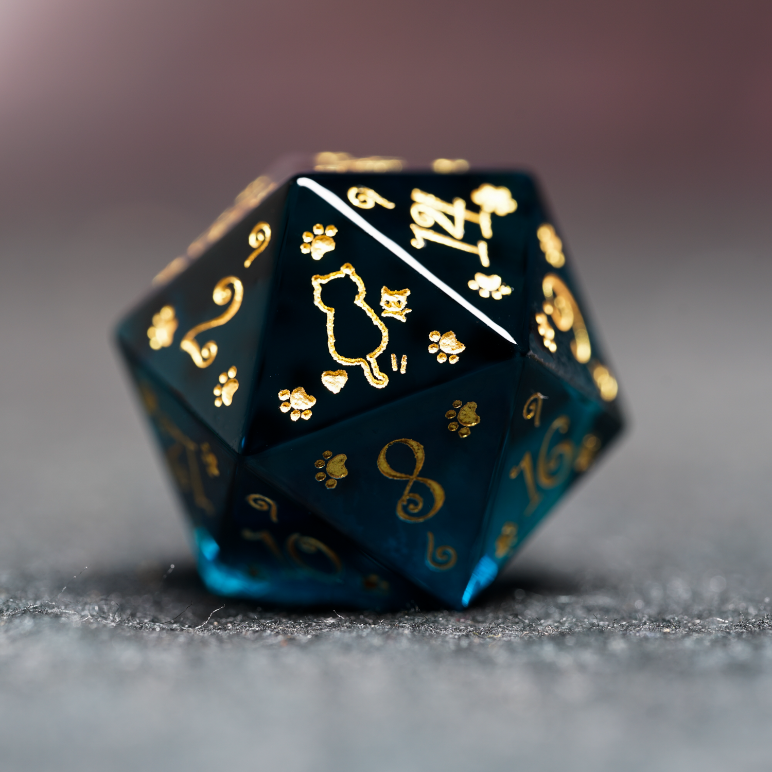 Starry Sky Kitty · Aurora Deep Blue Engraved Glass Dice Set