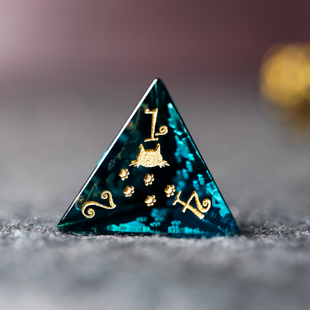 Starry Sky Kitty · Aurora Deep Blue Engraved Glass Dice Set