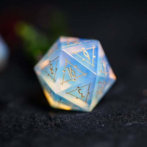 Celestial Palace · Iris’ Rainbow Opal Engraved Gemstone Dice Set
