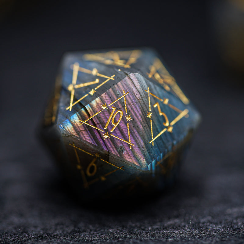 Celestial Palace · Zeus's Gallery Labradorite Engraved Gemstone Dice Set