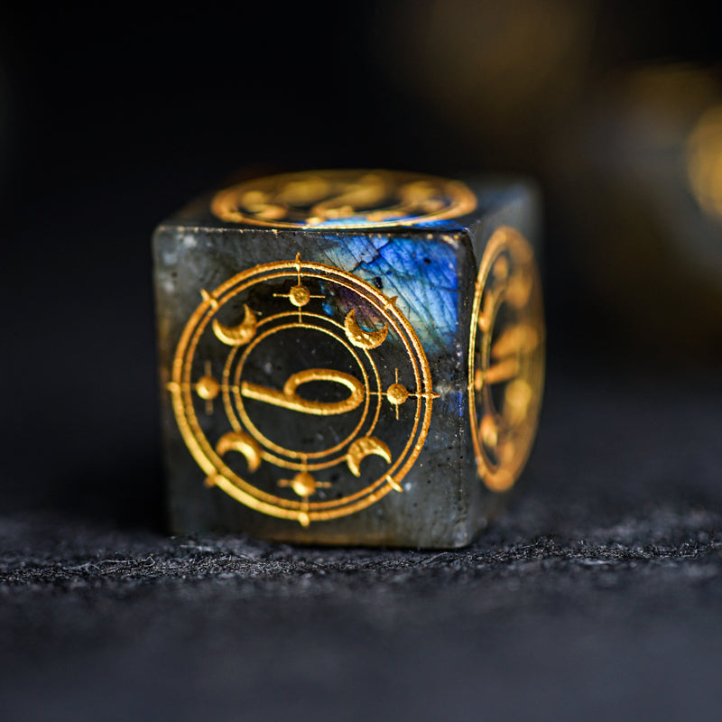 Celestial Palace · Zeus's Gallery Labradorite Engraved Gemstone Dice Set