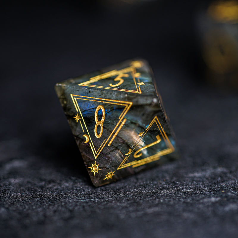 Celestial Palace · Zeus's Gallery Labradorite Engraved Gemstone Dice Set