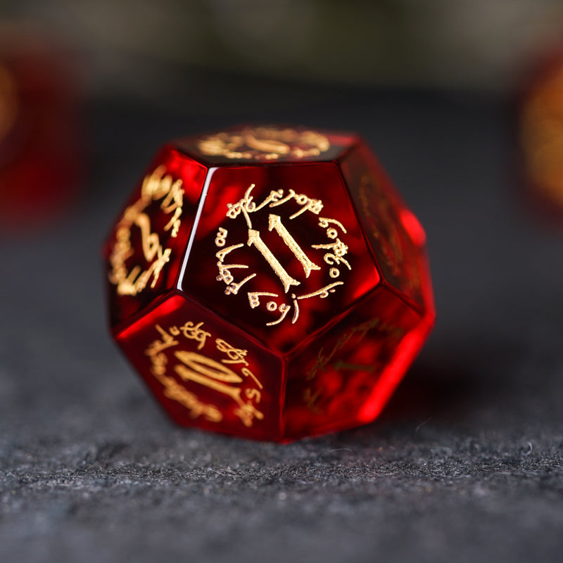 Scarlet Witch · Garnet Engraved Gemstone Dice Set