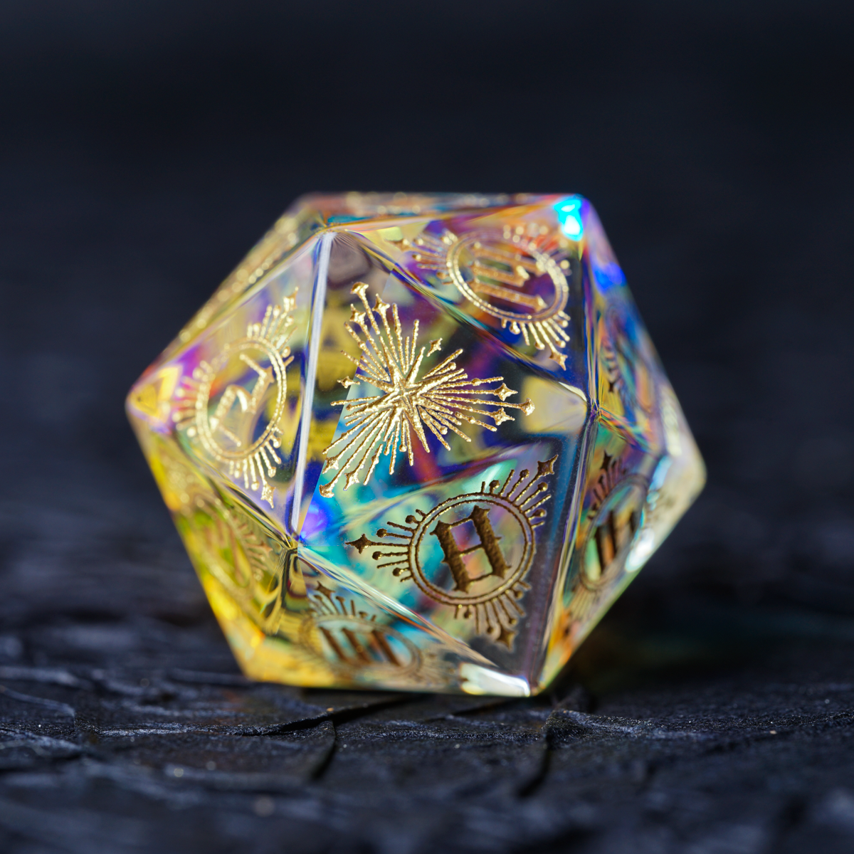 Iridescent Engraved Dichroic Prism Glass Dice Set