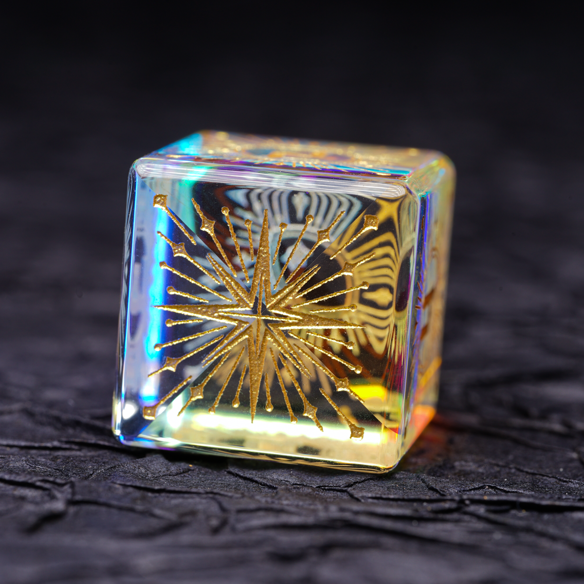 Iridescent Engraved Dichroic Prism Glass Dice Set