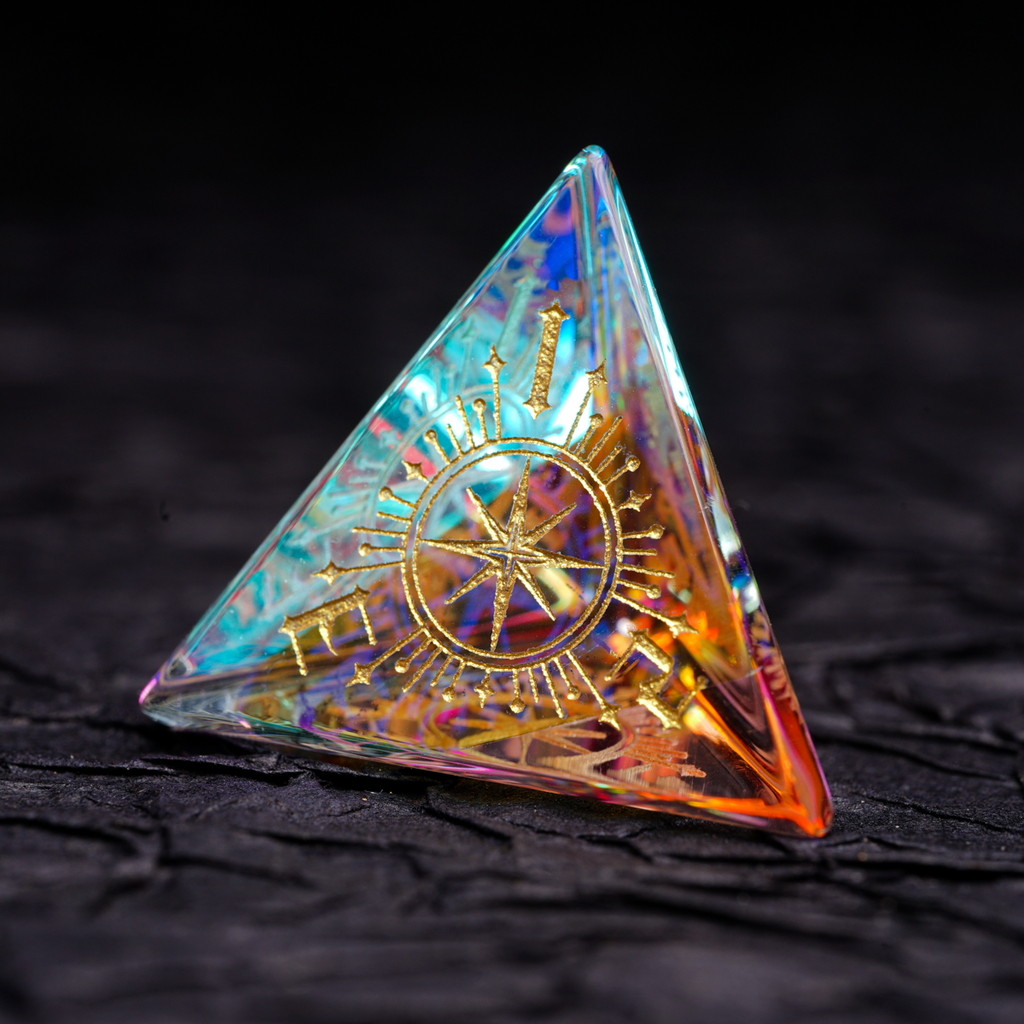 Iridescent Engraved Dichroic Prism Glass Dice Set