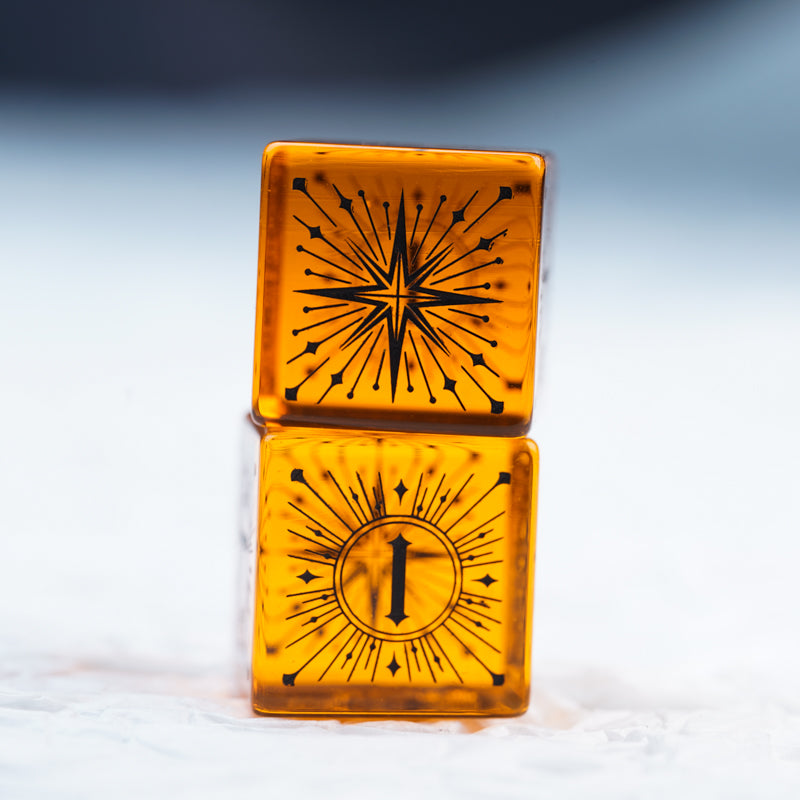 Temporal Singularity Orange Zircon Engraved Gemstone Dice Set