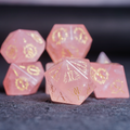Elven Whisper Natural Rose Quartz Engraved Gemstone Dice Set