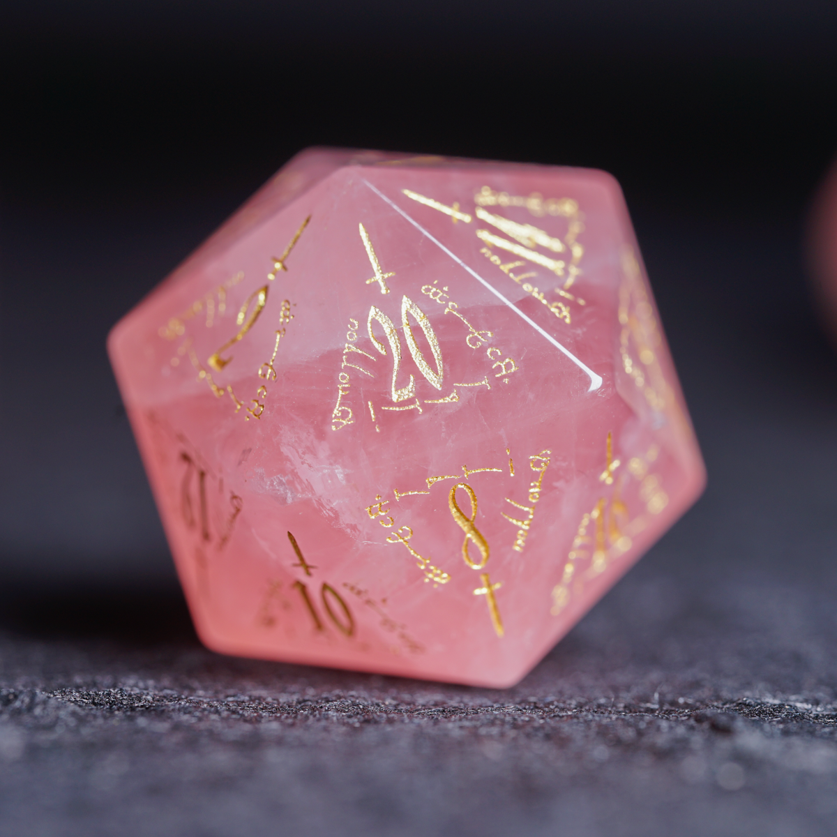 Elven Whisper Natural Rose Quartz Engraved Gemstone Dice Set