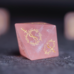 Elven Whisper Natural Rose Quartz Engraved Gemstone Dice Set