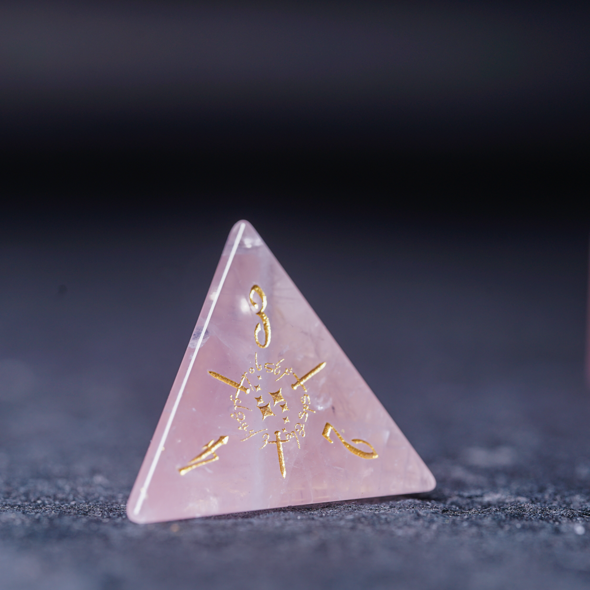 Elven Whisper Natural Rose Quartz Engraved Gemstone Dice Set