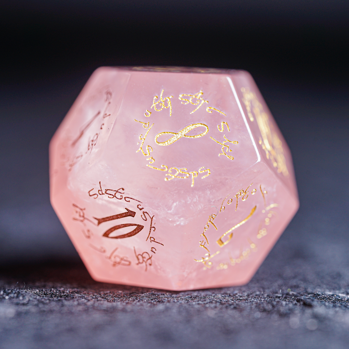 Elven Whisper Natural Rose Quartz Engraved Gemstone Dice Set