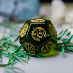 Cthulhu’s Touch · Peridot Engraved Gemstone Dice Set