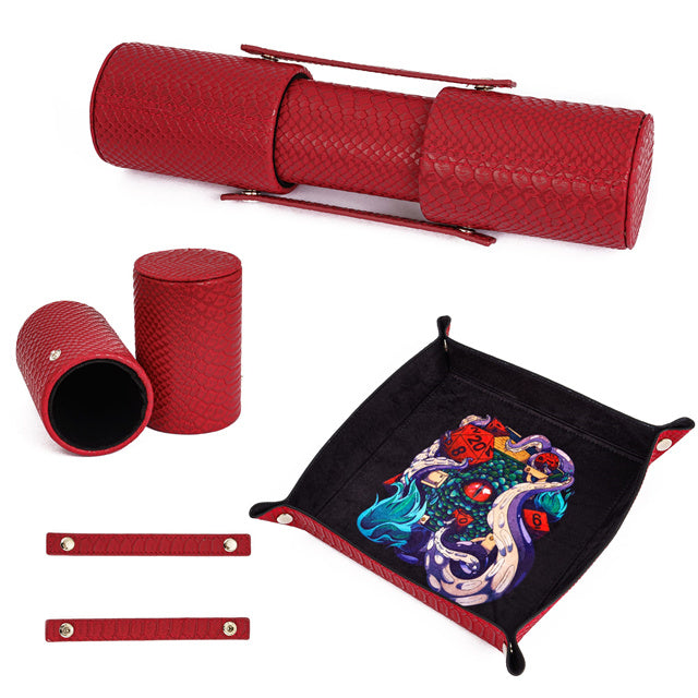 Twin Demon Dragons Leather Dice Mat & Dice Box