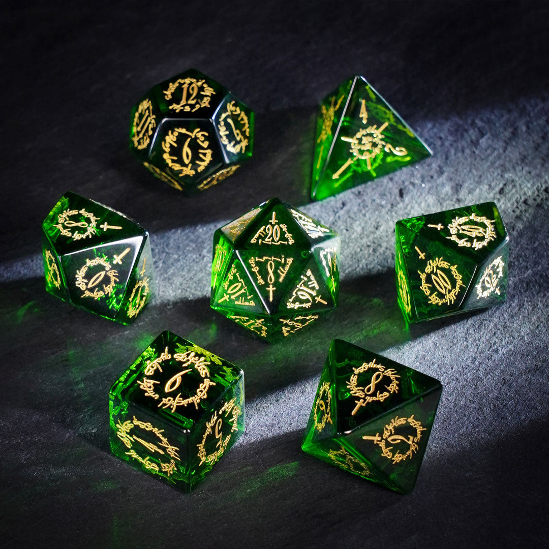 Grove Whisperer · Olive Green Crystal Gemstone Dice Set
