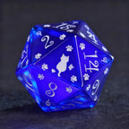 Aurora’s Midnight Watch · Royal Blue Cat’s Eye Engraved Gemstone Dice Set