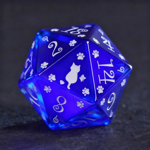 Aurora’s Midnight Watch · Royal Blue Cat’s Eye Engraved Gemstone Dice Set