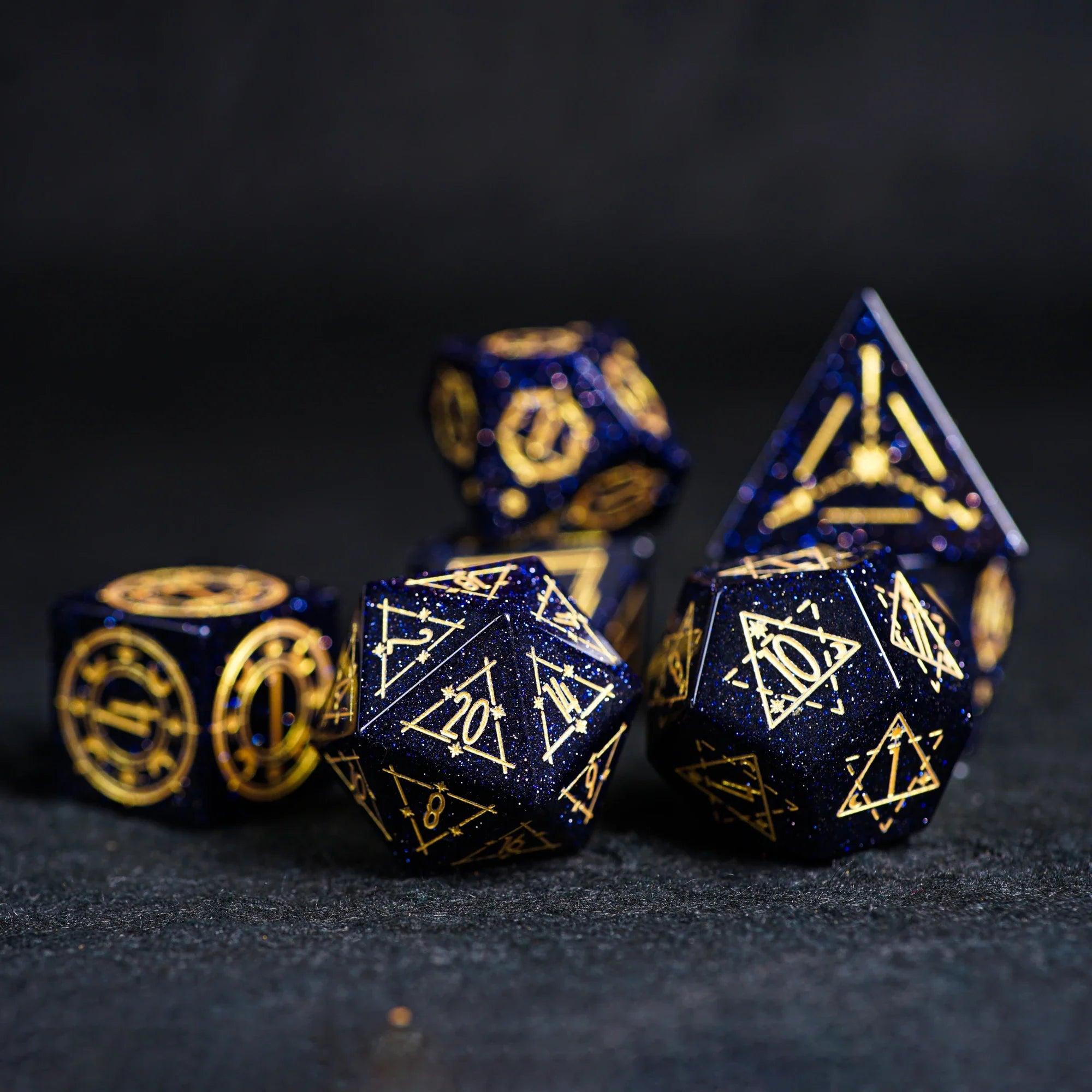 Celestial Palace · Starwish · Blue Sandstone Engraved Gemstone Dice Set