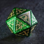 Celestial Palace · Emerald Dominion Green Goldstone Engraved Gemstone Dice Set