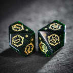 Celestial Palace · Emerald Dominion Green Goldstone Engraved Gemstone Dice Set