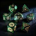 Celestial Palace · Emerald Dominion Green Goldstone Engraved Gemstone Dice Set