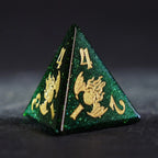 Cthulhu's Touch · Emerald Abyss Green Goldstone Engraved Gemstone Dice Set