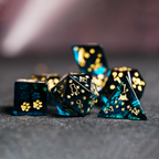 Starry Sky Kitty · Aurora Deep Blue Engraved Glass Dice Set