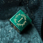 Midnight Seer · Emerald Cat’s Eye Engraved Gemstone Dice Set