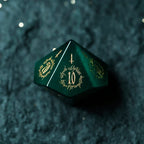 Midnight Seer · Emerald Cat’s Eye Engraved Gemstone Dice Set