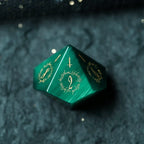 Midnight Seer · Emerald Cat’s Eye Engraved Gemstone Dice Set