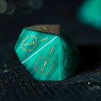 Midnight Seer · Emerald Cat’s Eye Engraved Gemstone Dice Set