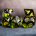 Cthulhu’s Touch · Peridot Engraved Gemstone Dice Set