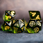 Cthulhu’s Touch · Peridot Engraved Gemstone Dice Set
