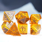 Temporal Singularity Orange Zircon Engraved Gemstone Dice Set