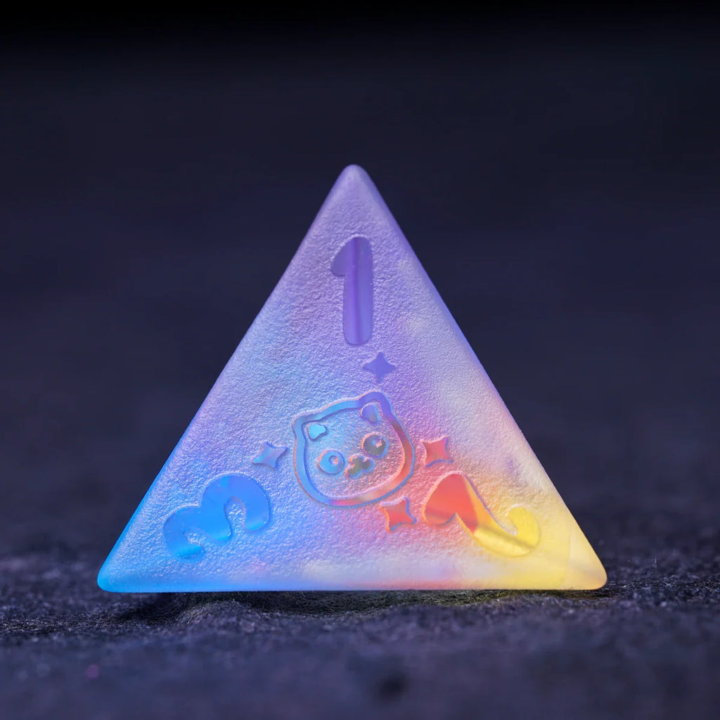Kitty Engraved Dichroic Prism K9 Glass Dice Set