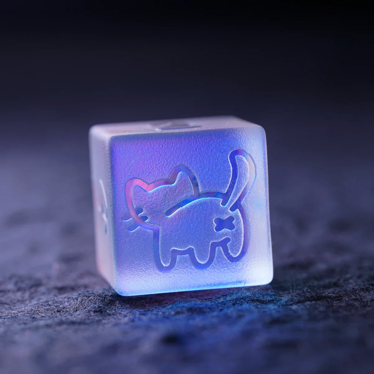 Kitty Engraved Dichroic Prism K9 Glass Dice Set