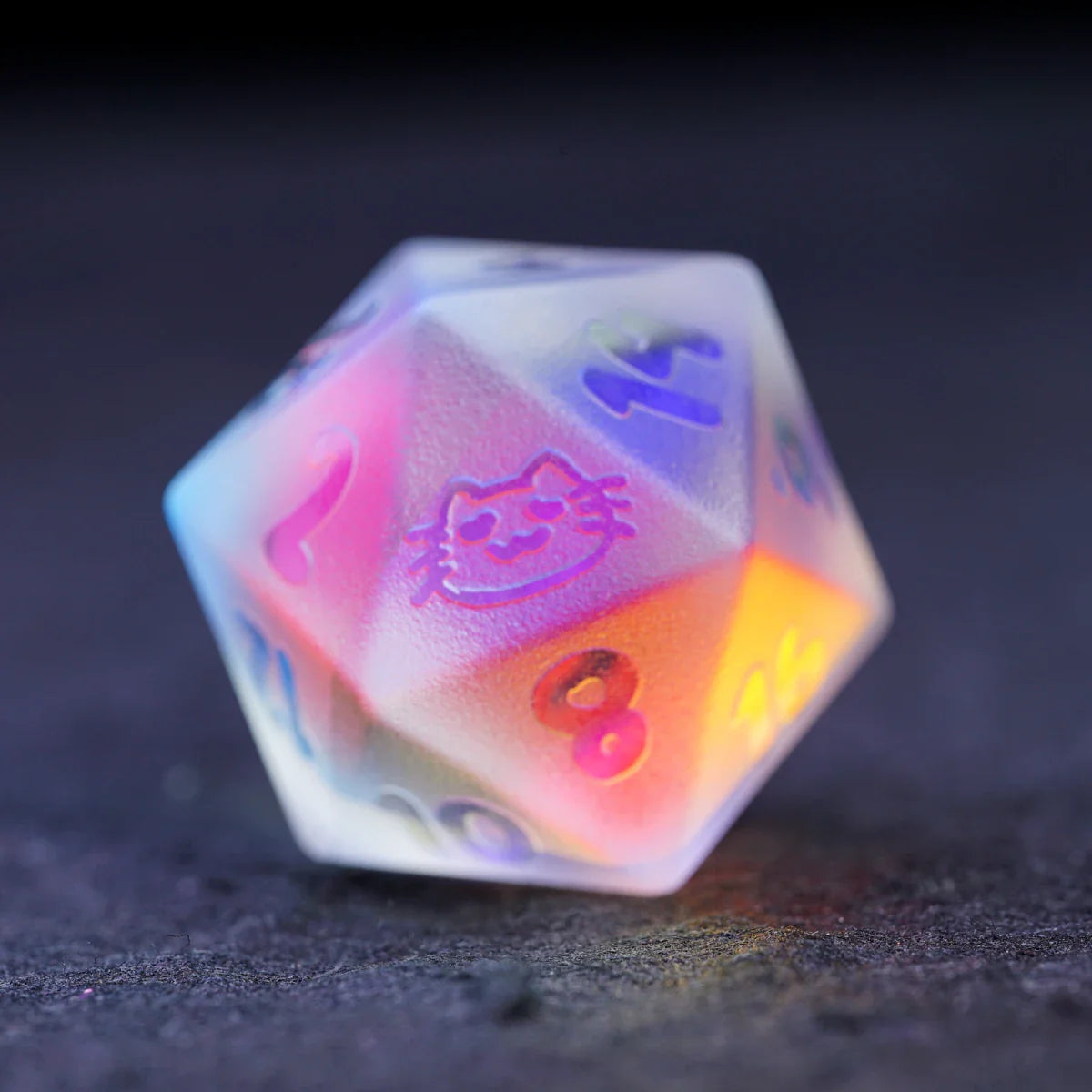 Kitty Engraved Dichroic Prism K9 Glass Dice Set