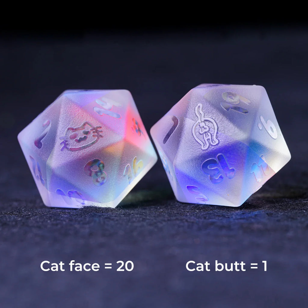Kitty Engraved Dichroic Prism K9 Glass Dice Set