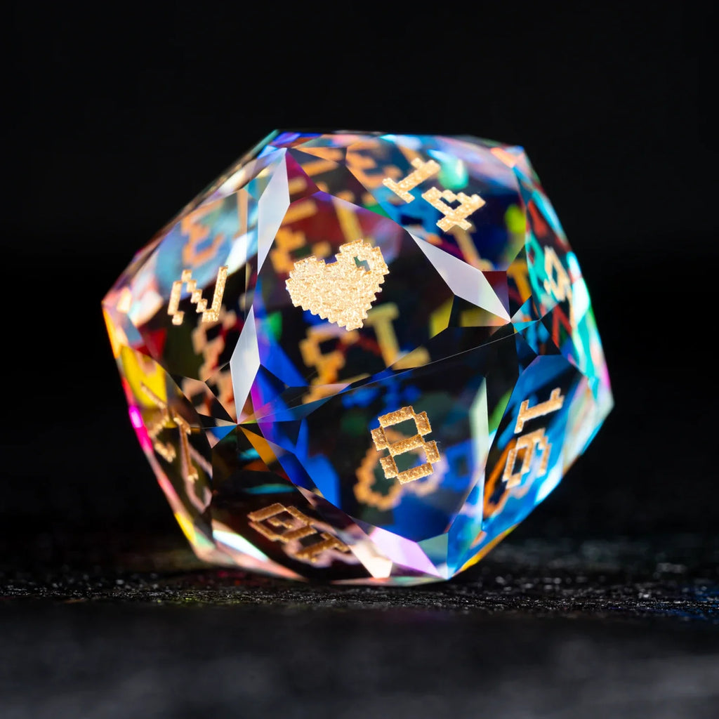 Life Is a Game Multi-faceted Prism Glass Engraved Dice Set