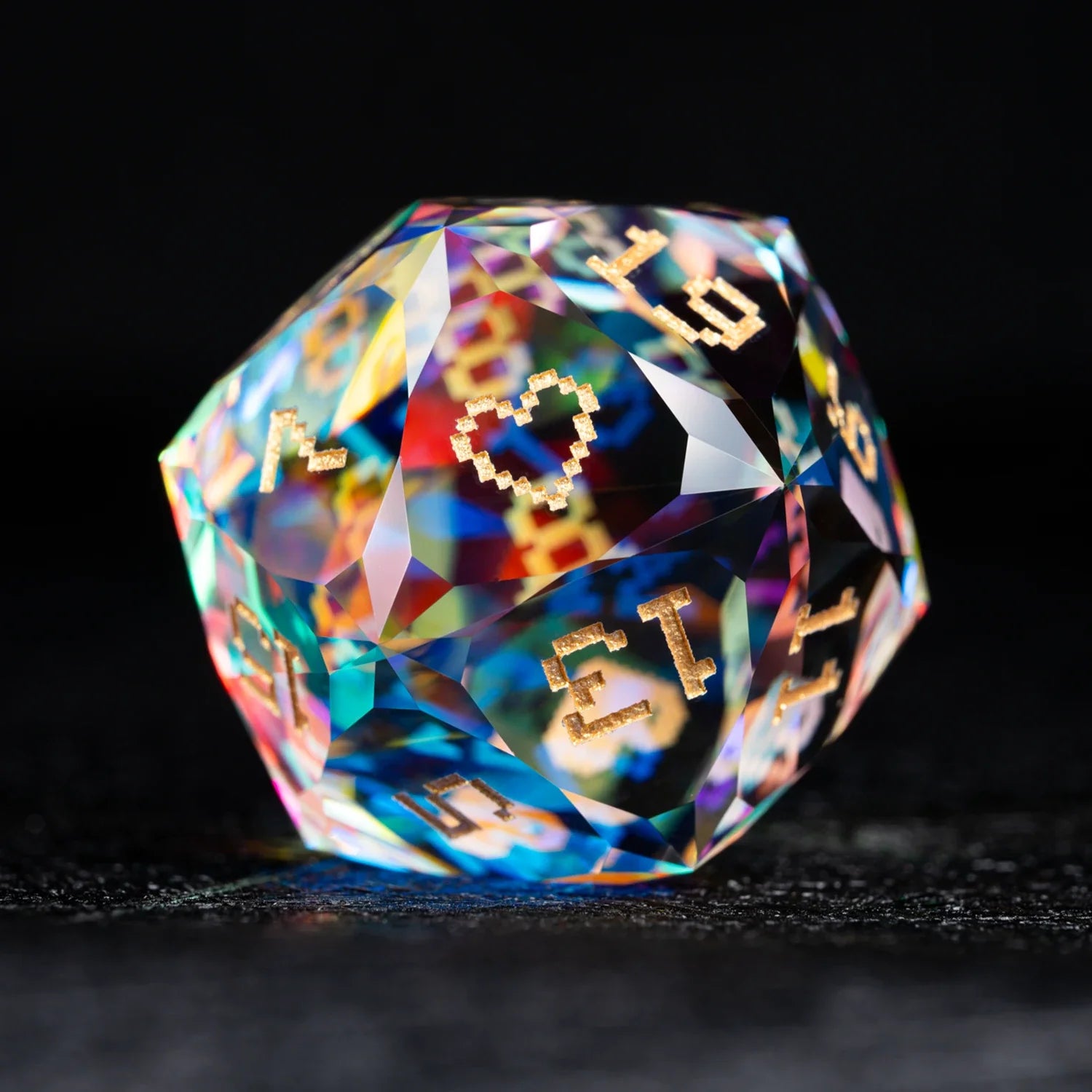 Life Is a Game Multi-faceted Prism Glass Engraved Dice Set