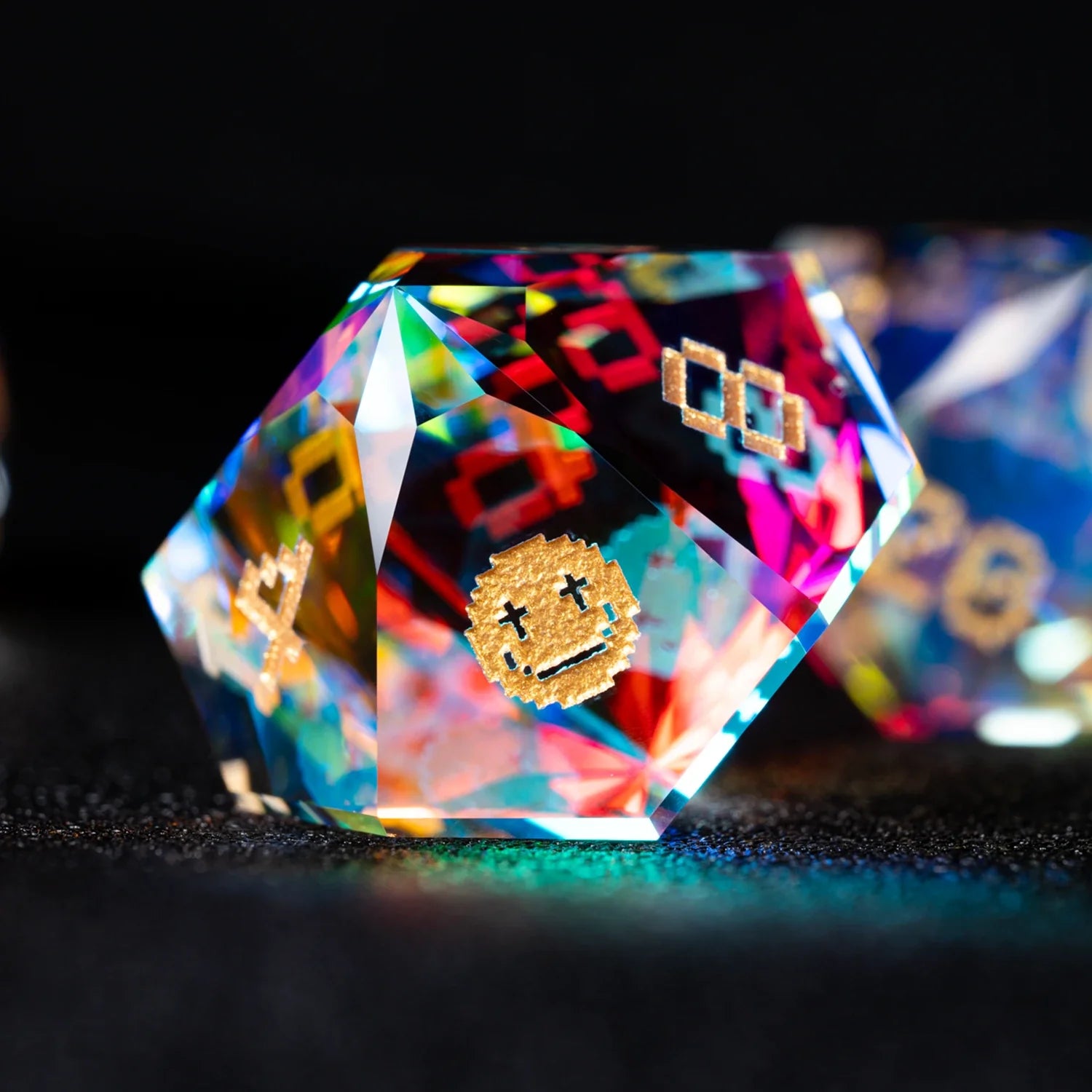 Life Is a Game Multi-faceted Prism Glass Engraved Dice Set