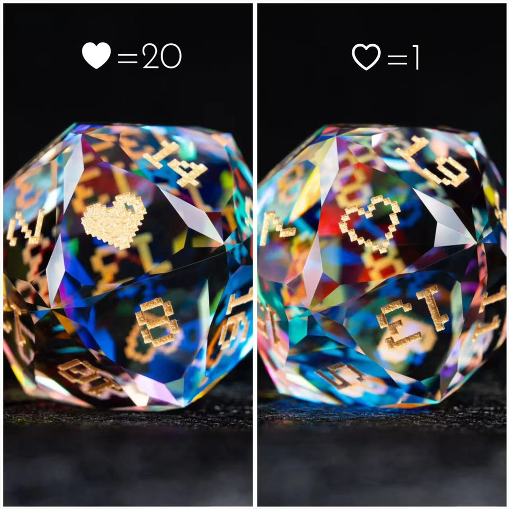 Life Is a Game Multi-faceted Prism Glass Engraved Dice Set