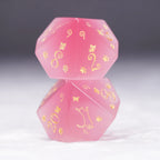Aurora’s Sweet Nap · Pink Cat’s Eye Engraved Gemstone Dice Set