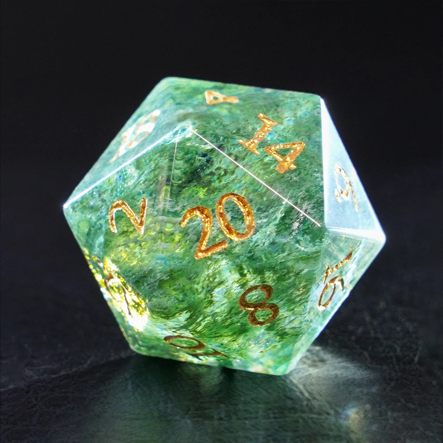 Bahia Seaweed Agate Dice Engraved Gemstone Dice Set