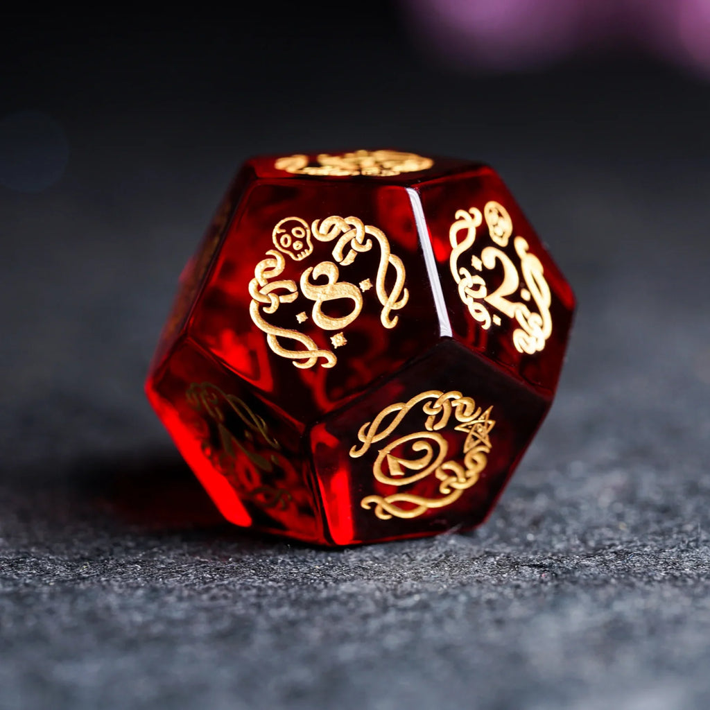 Blood Whisper · Garnet Engraved Gemstone Dice Set