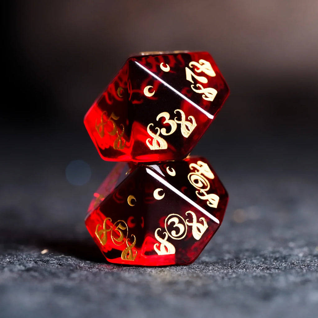 Blood Whisper · Garnet Engraved Gemstone Dice Set