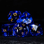 Blue Multi-faceted Prism Glass Engraved Dice Set