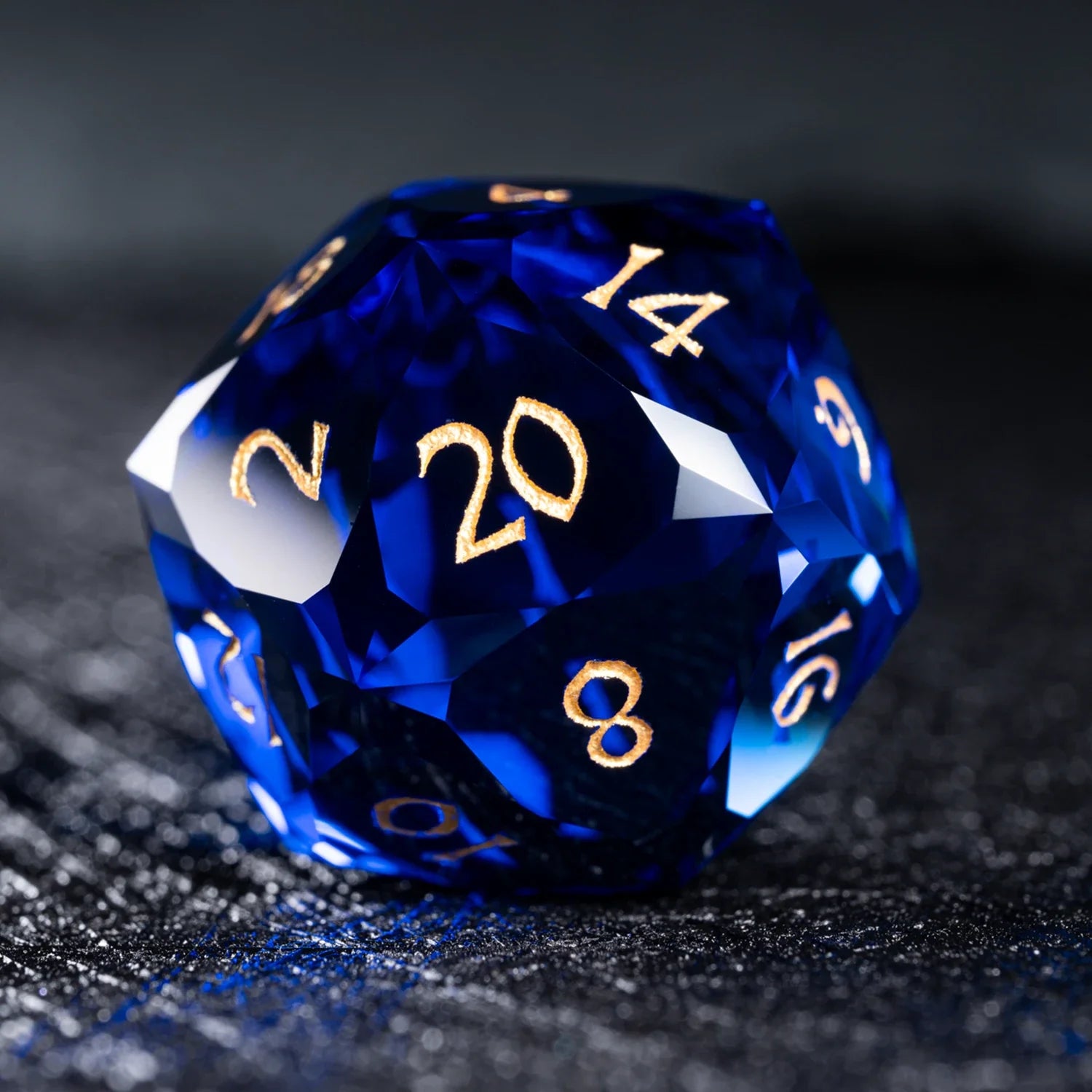 Blue Multi-faceted Prism Glass Engraved Dice Set