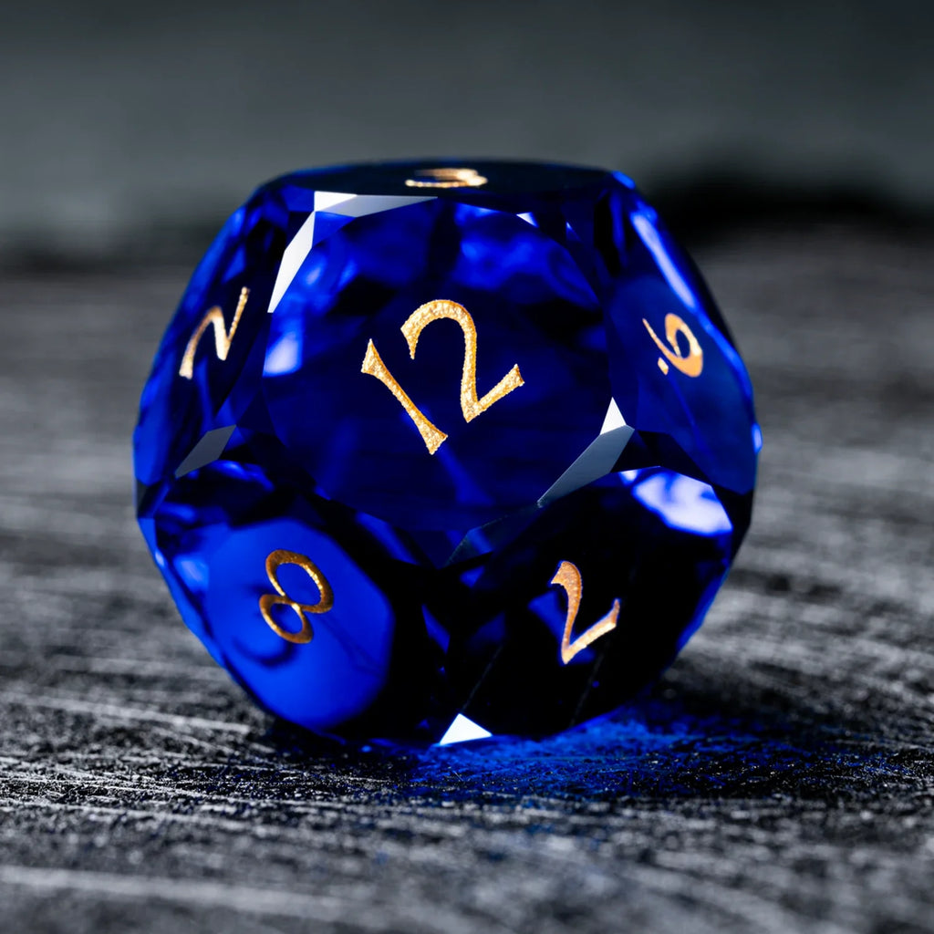 Blue Multi-faceted Prism Glass Engraved Dice Set