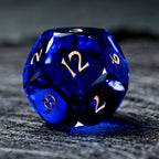 Blue Multi-faceted Prism Glass Engraved Dice Set